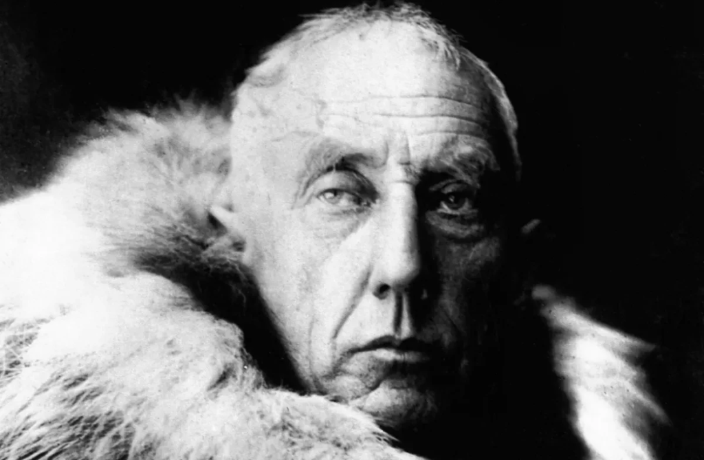 Portrait of Norwegian polar explorer Roald Amundsen wearing Arctic fur clothing