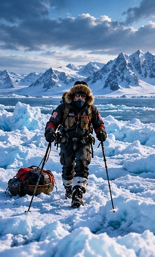 Karl Bushby crossing Arctic sea ice during the Bering Strait stage of the Goliath Expedition