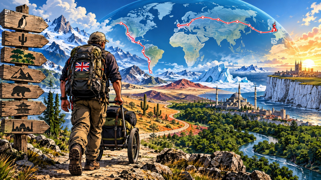 Karl Bushby walking across global landscapes on his 28-year Goliath Expedition