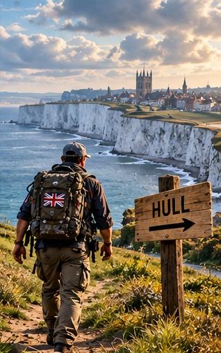 Karl Bushby approaching Hull, England, near the end of his 28-year journey home